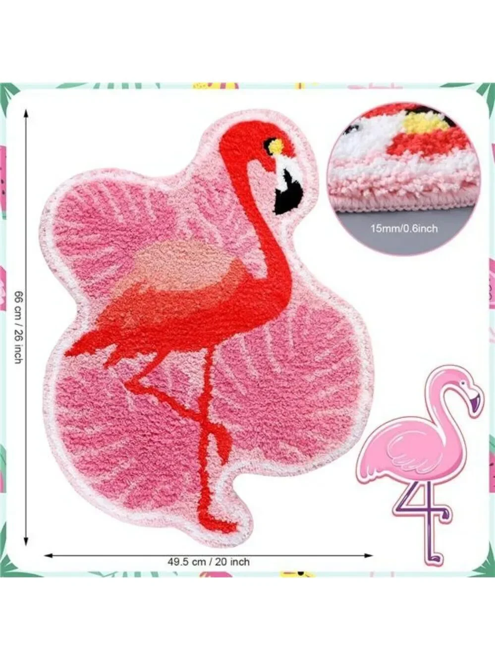 Pink Flamingo Palm Bath Mat Tropical Tufted Non Slip Bathroom Rug Soft Floor Dec